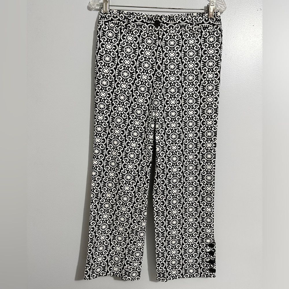 Harold’s black and white geometric shape pants. Size 4